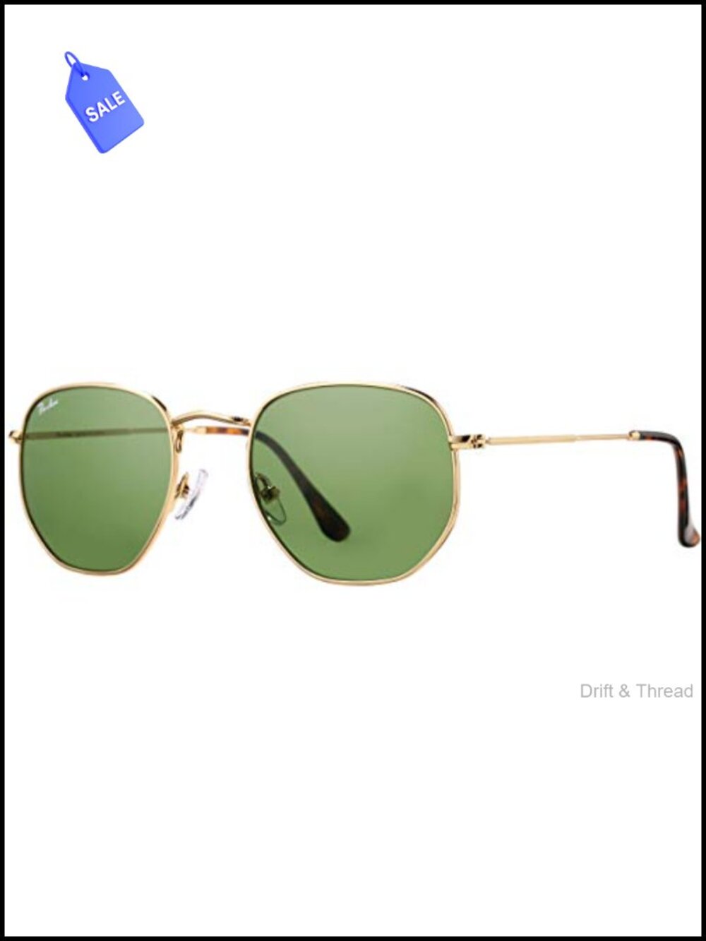 Hexagonal Square Sunglasses Real Glass Lenses UV400 Unisex Adult